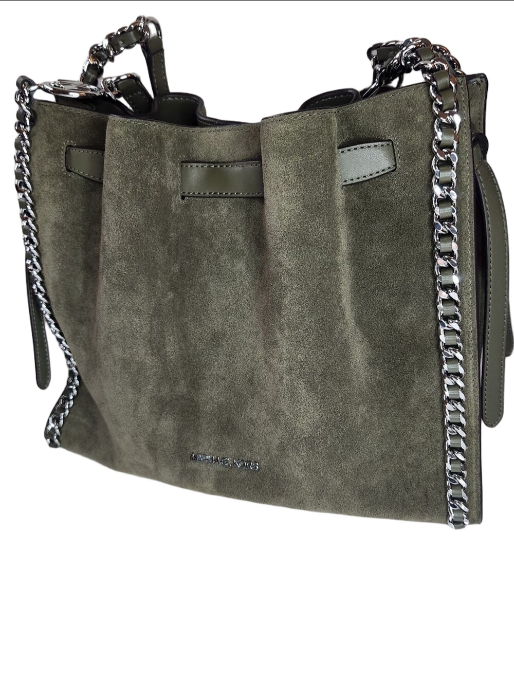 NWT Michael Kors Mina Large Suede Chain Shoulder Bag - Olive Green
